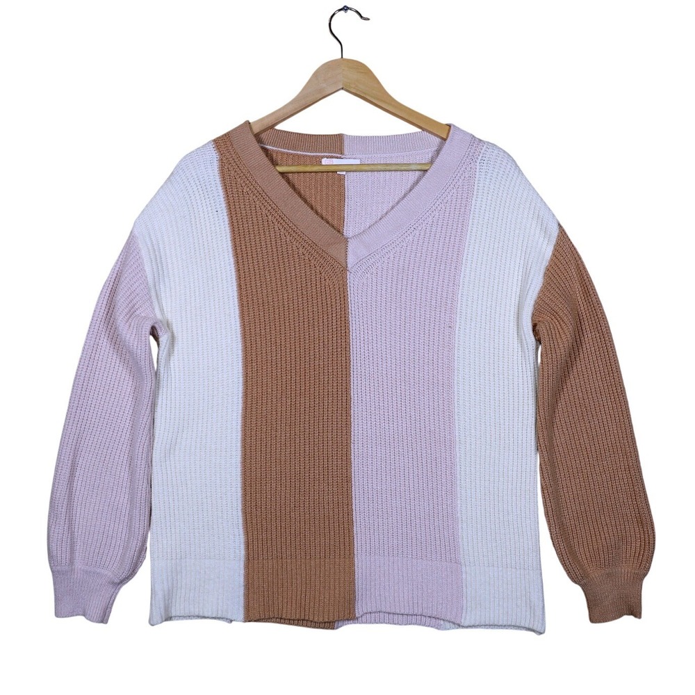 GB Colorblock V Neck Long Sleeve Sweater Women Size S